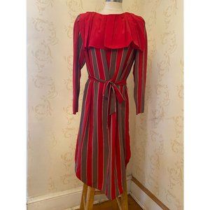 Vintge Ladies Size 14 Bonwit Teller 100% Silk Stripe Belted Dress